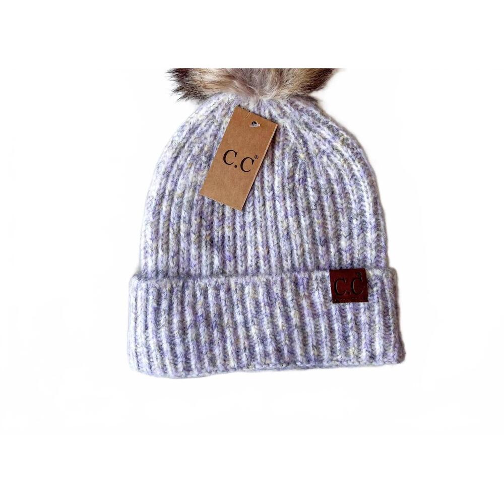 NEW CC BEANIES women's soft ribbed fur pom beanie in iris
